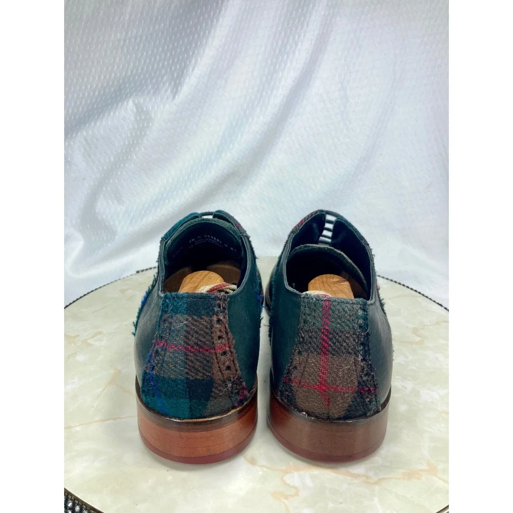 Cole Haan Plaid Wool Leather Oxford Dress Shoes Mens 8.5 Navy Academia Preppy